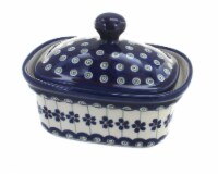 Blue Rose Polish Pottery Flowering Peacock Butter Tub