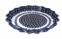 Blue Rose Polish Pottery Flowering Peacock Quiche Dish