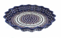 Blue Rose Polish Pottery Daisy Fluted Quiche Dish