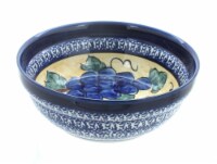 Blue Rose Polish Pottery Grapes Cereal/Soup Bowl w/ Cobalt Rim
