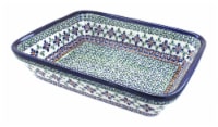 Blue Rose Polish Pottery Mosaic Flower Large Deep Baker