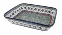 Blue Rose Polish Pottery Mosaic Flower Lasagna Dish