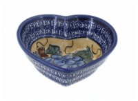 Blue Rose Polish Pottery Grapes Small Heart Bowl with Cobalt Rim