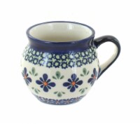 Blue Rose Polish Pottery Mosaic Flower Small Bell Shape Mug