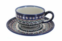Blue Rose Polish Pottery Daisy Cup & Saucer