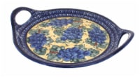 Blue Rose Polish Pottery Grapes Round Tray with Handles - Cobalt Trim