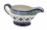 Blue Rose Polish Pottery Mosaic Flower Gravy Boat