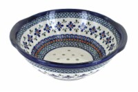 Blue Rose Polish Pottery Mosaic Flower Colander