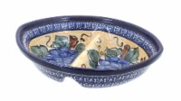 Blue Rose Polish Pottery Grapes Small Divided Bowl with Cobalt Trim