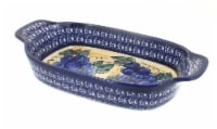 Blue Rose Polish Pottery Grapes Rectangular Serving Dish with Cobalt Trim