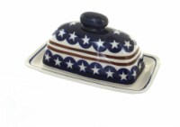Blue Rose Polish Pottery Stars & Stripes Butter Dish