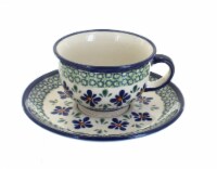 Blue Rose Polish Pottery Mosaic Flower Cup & Saucer