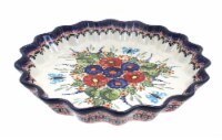 Blue Rose Polish Pottery Floral Butterfly Quiche Dish