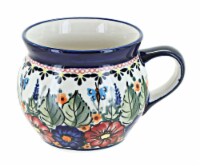 Blue Rose Polish Pottery Floral Butterfly Bell Shaped Mug