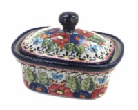 Blue Rose Polish Pottery Floral Butterfly Butter Tub