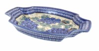 Blue Rose Polish Pottery Grapes Large Serving Tray with Cobalt Trim