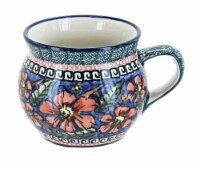 Blue Rose Polish Pottery Jungle Flower Bell Shaped Mug
