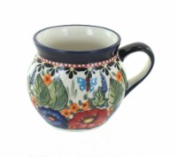 Blue Rose Polish Pottery Floral Butterfly Small Bell Shape Mug