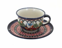 Blue Rose Polish Pottery Floral Butterfly Cup & Saucer