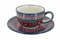 Blue Rose Polish Pottery Jungle Flower Cup & Saucer