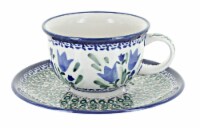 Blue Rose Polish Pottery Blue Tulip Cup & Saucer