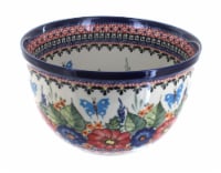 Blue Rose Polish Pottery Floral Butterfly Medium Mixing Bowl