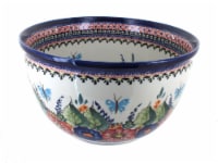 Blue Rose Polish Pottery Floral Butterfly Large Mixing Bowl