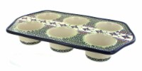 Blue Rose Polish Pottery Mosaic Flower Muffin Pan