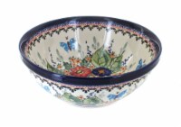 Blue Rose Polish Pottery Floral Butterfly Medium Serving Bowl