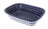 Blue Rose Polish Pottery Flowering Peacock Loaf Baker