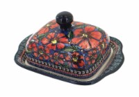 Blue Rose Polish Pottery Jungle Flower Square Butter Dish