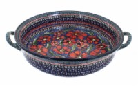 Blue Rose Polish Pottery Jungle Flower Round Casserole with Handles