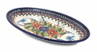 Blue Rose Polish Pottery Floral Butterfly Small Oval Platter