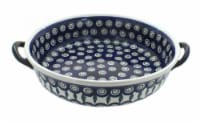 Blue Rose Polish Pottery Peacock Round Casserole with Handles