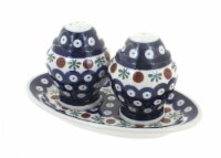 Blue Rose Polish Pottery Nature Salt & Pepper Shakers with Plate