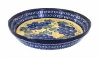 Blue Rose Polish Pottery Grapes Pie Plate with Cobalt Trim