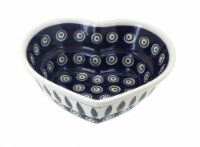 Blue Rose Polish Pottery Peacock Small Heart Bowl