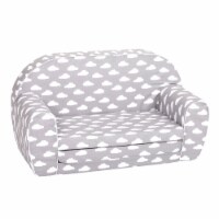 Delsit Toddler Couch & Kids 2 in 1 Flip Open Foam Double Sofa, Gray with Clouds