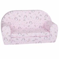 Delsit Toddler Couch & Kids Flip Open Foam Double Sofa, Unicorns & Rainbows Pink