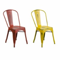 Flash Furniture Distressed Kelly Red and Yellow Metal Indoor-Outdoor Stackable Chair
