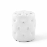 Ergode Amour Tufted Button Round Faux Leather Ottoman - White