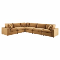Ergode Commix Down Filled Overstuffed Performance Velvet 6-Piece Sectional Sofa - Cognac