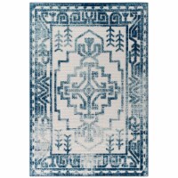 Nyssa Distressed Geometric Southwestern Aztec 8x10 Indoor/Outdoor Area Rug - Ivory and Blue