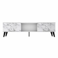 Mid-Century  Living Room TV Stand, 70.87  Wide, White/Marble Stamp (Set of 2)