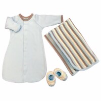Sets - Layette 0-6m - Baggie Blue w/Khaki Trim, Blanket Blue, Booties Blue/Natural