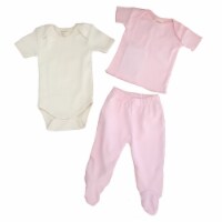 Organic Cotton Sets - Layette 0-6m - Bodysuit Natural, Pink Tee, Footed Pant Natural 3-6m