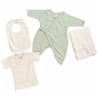 Organic Cotton Sets - Layette 0-6m - Kimono Multi Stripe, Blanket Natural, Tee Natural 0-5m