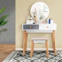 Costway Vanity Table 3 Color Lighting Modes MakeUp Stool Jewelry