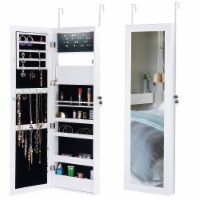 Costway Wall Door Mounted Mirror Jewelry Cabinet Organizer LED Lights Reddish Brown