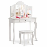Costway Vanity Table Set Makeup Dressing Table Kids Stool Mirror